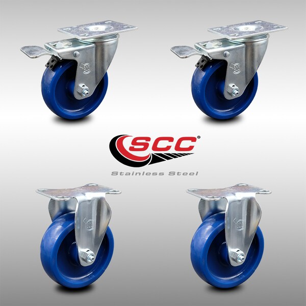 Service Caster 4 Inch SS Solid Polyurethane Top Plate Caster Lock Brake 2 Rigid SCC, 2PK SCC-SSTTL20S414-SPUS-2-R-2 - main